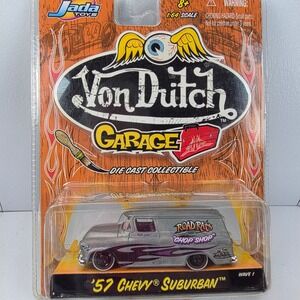 Jada Toys Von Dutch Garage 57 Chevy Suburban Die Cast Collectible Silver Flames